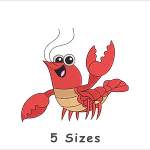 Cute Lobster Machine Embroidery Design File 5 Sizes, Sea animals Embroidery, Crawfish Embroidery Design - Instant Download