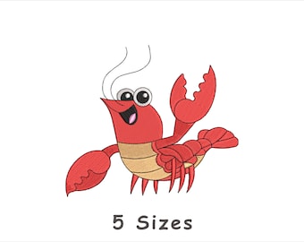 Cute Lobster Machine Embroidery Design, Sea Animal, 5 Sizes (Instant Download)