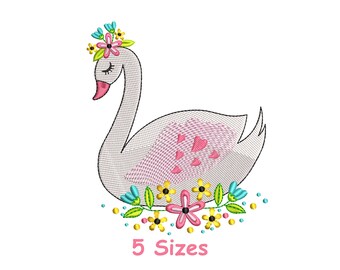 Floral Swan Machine Embroidery Design – Baby Girl Embroidery (Digital File)