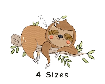 Cute Sleeping Sloth Embroidery Design 4 Sizes, Sloth Embroidery File, Baby Embroidery Design - Pes, Jef, Dst, Vp3 - Instant Download