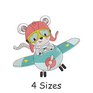 Cute Baby Bear on Plane Machine Embroidery Design File 4 Sizes, Teddy Bear Embrmbroidery File, Pilot Embroidery, Baby boy Embroidery Pes Dst
