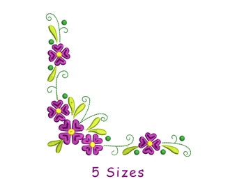 Florale Ecken Stickdatei 5 Größen, Florale Ecken Stickdatei, BlumenRand Stickdatei, Dekorative Ecken Stickerei