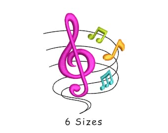 Wavy Music Notes Machine Embroidery Design 6 Sizes , Pes, Jef , Dst, instant download
