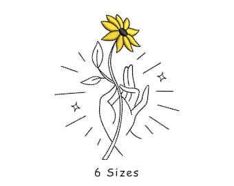 Sunflower Hand Line Art Machine Embroidery Design (Digital File)