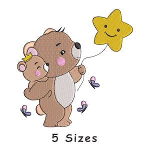 Cute Teddy Baby Bear With Star Machine Embroidery Design File 5 Size, Baby Boy Embroidery, Cute  Teddy Baby Bear Embroidery file Pes, Dst
