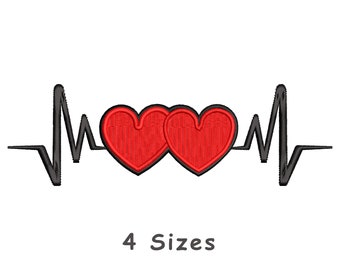 Heartbeat Heart Embroidery Design 4 Sizes, Valentine's Day Machine Pattern - Instant Download