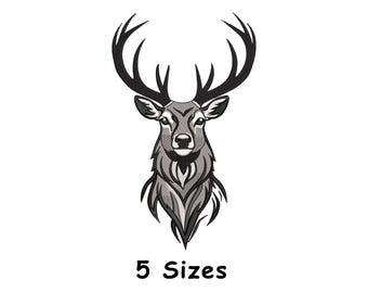 Deer Head Embroidery Design 5 Sizes, Reindeer Forest Embroidery Design, Hunting Deer Embroidery, Wildlife Embroidery - Instant Download