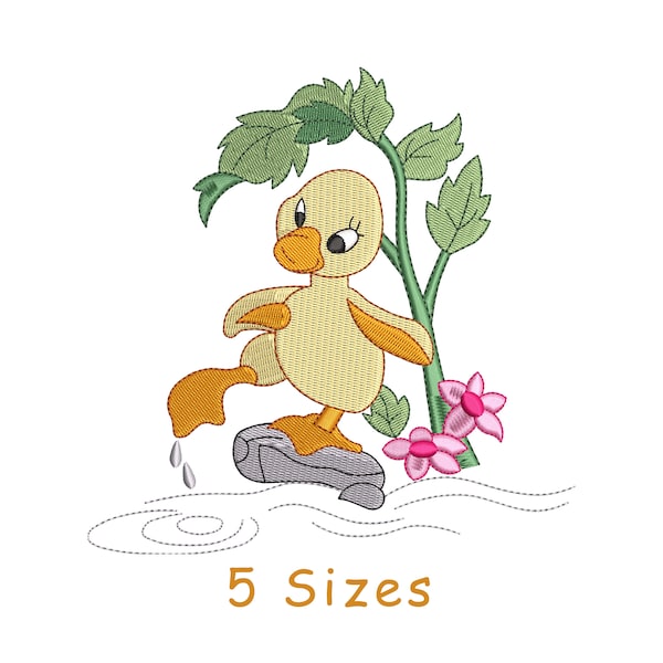 Duck With Plank Machine Embroidery Design File 5 Sizes, Baby Girl embroidery, Duck Embroidery Pattern, Animal embroidery, Duck With Plant
