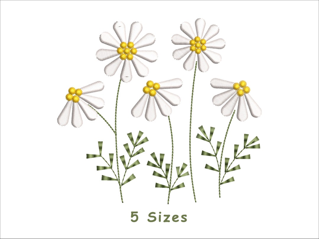 Daisy Flowers Embroidery Design 5 Sizes, Wildflowers Embroidery, Plants