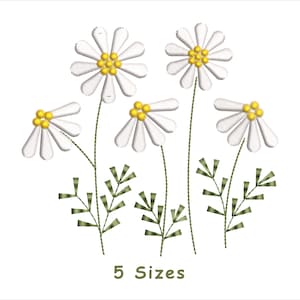 Diseño de bordado de flores de margaritas, 5 tamaños, bordado de flores silvestres, plantas, archivo de bordado de margaritas, descarga instantánea