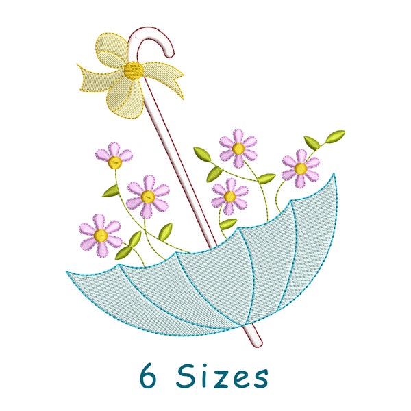 Bow Umbrella with  Floral Flowers machine Embroidery Design File 6 Size, Baby Embroidery Design, Flowers Embroidery Design, Towel Embroidery