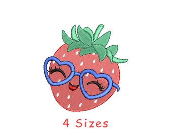 Lindo diseño de bordado de fresa, archivo de bordado para máquina de alimentos (4 tamaños)