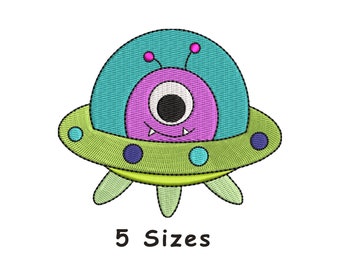 Cute Alien UFO Embroidery Design – Spaceship Machine Embroidery (Instant Download)