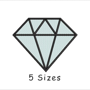 Puede incluir: Contorno negro de una forma de diamante con relleno azul claro. El texto "5 tamaños" está debajo del diamante.