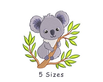 Cute Koala On Branch Machine Embroidery Design 5 Sizes,Koala embroidery, NewBorn Embroidery Pattern, baby Embroidery, Animal Embroidery