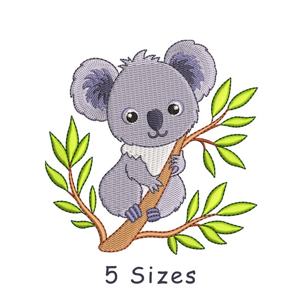 Cute Koala On Branch Machine Embroidery Design 5 Sizes,Koala embroidery, NewBorn Embroidery Pattern, baby Embroidery, Animal Embroidery