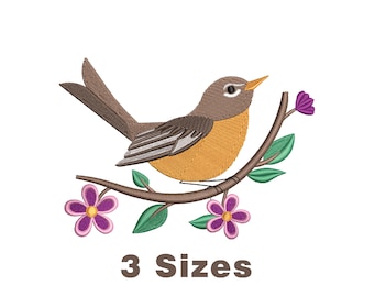 Sparrow on Branch Machine Embroidery Design, 3 Sizes (Digital Download)