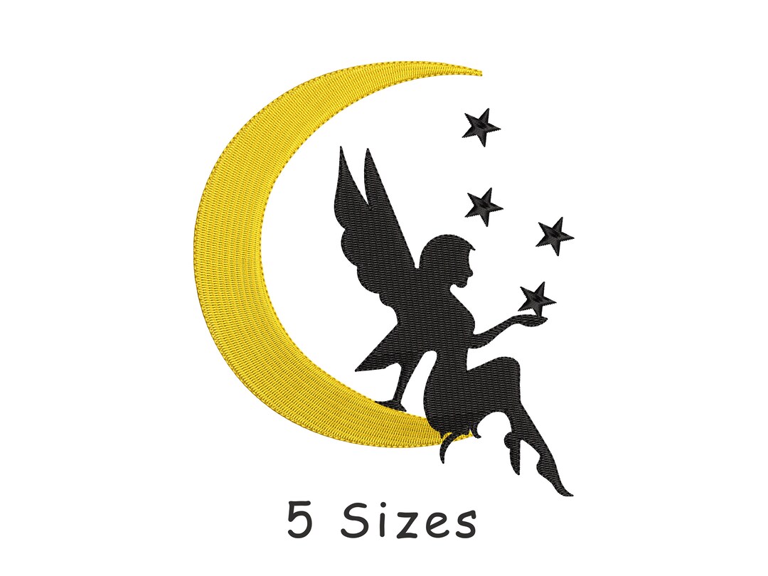 Fairy Sitting on Moon Machine Embroidery Design File 5 Sizes, Fairy ...