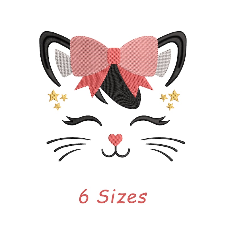 Cute Cat Face Machine Embroidery File 6 Sizes Cat Baby Etsy