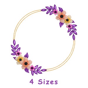 Spring Wreath embroidery design 4 Sizes , Floral, Monogram, frame, Machine embroidery file, Baby Frame Embroidery - Instant Download