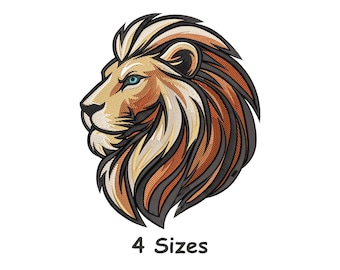 Majestic Lion Head Embroidery Design 4 Sizes, Jungle King Machine Embroidery File, Royal Animal Embroidery Design - Instant Download