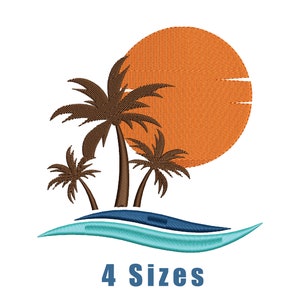 Sunset Summer Beach Machine Embroidery Design File 4 Sizes, Palm Tree Embroidery Design, Summer Beach Embroidery File, Instant Download