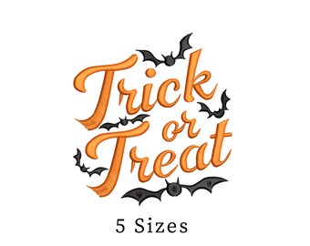Trick or Treat Halloween Embroidery Design,Trick or Treat Machine Embroidery Design, 5 Sizes Halloween Saying Embroidery - Instant download