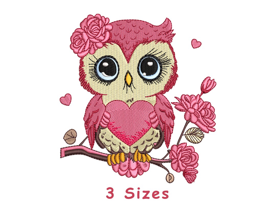 Floral Owl Sitting on Brach Machine Embroidery Design File 3 Size ...