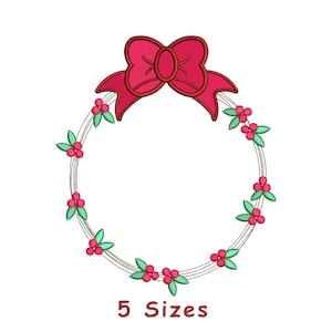 Christmas Bow Floral Monogram Wreath Machine Embroidery File 5 Sizes, Christmas Decoration Embroidery, Chirstmas Embroidery Instant Download