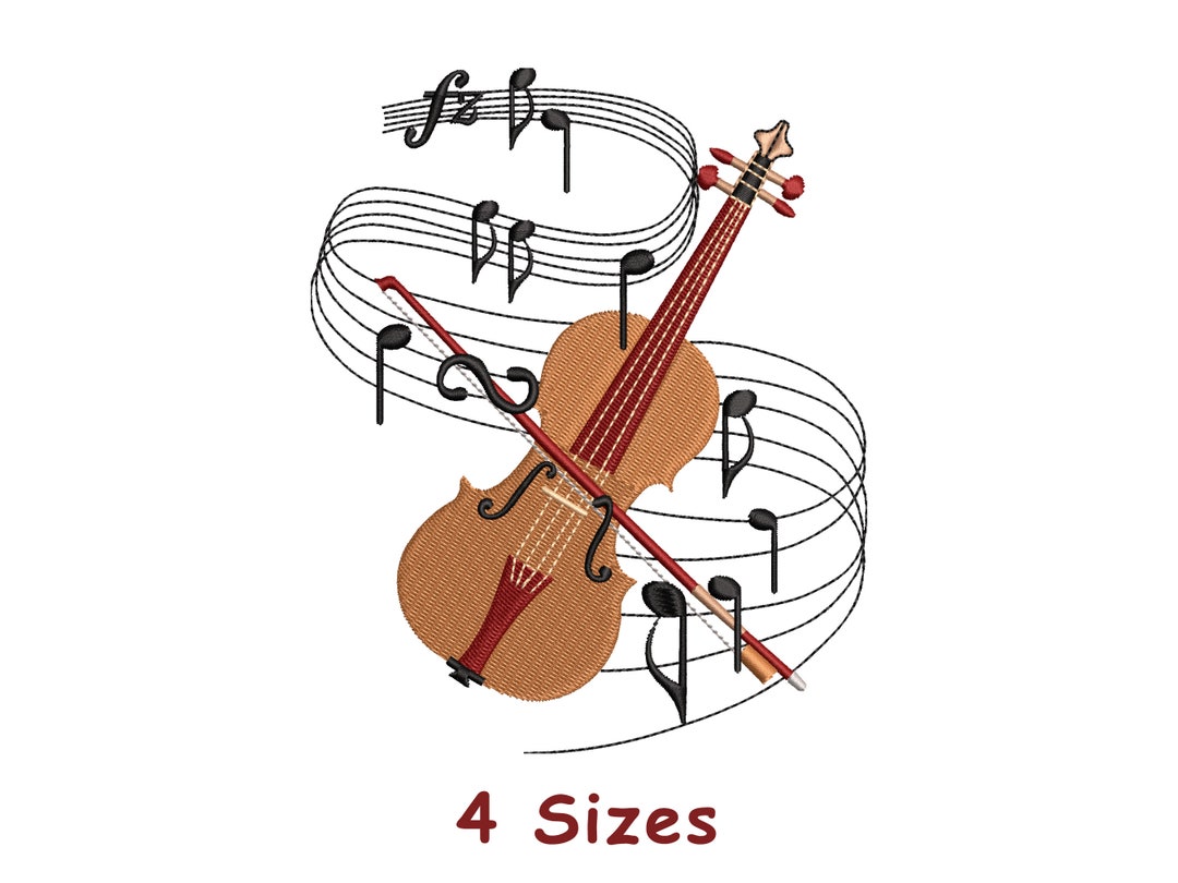 Musical Guitar With Music Notes Machine Embroidery Design 4 Sizes ...