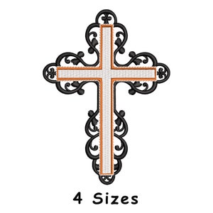 Fancy Cross Machine Embroidery Design 4 Sizes, Christian Cross Embroidery, Cross Machine embroidery File Pes, Dst, Jef - Digital download
