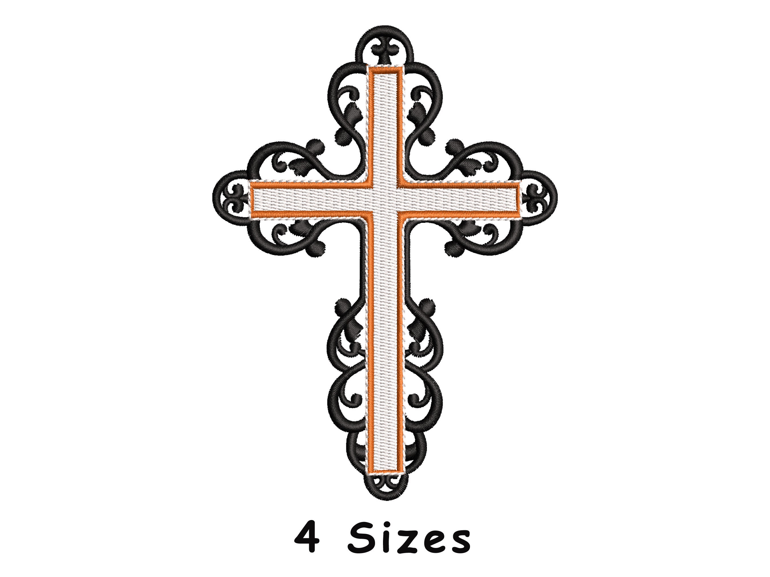 Fancy Cross Machine Embroidery Design 4 Sizes, Christian Cross Embroidery, Cross Machine embroidery File Pes, Dst, Jef - Digital download