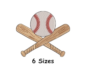 Baseball Bat and Ball Embroidery Design 6 Sizes, Sports Machine Embroidery File, Baseball Team Embroidery - Instant Download