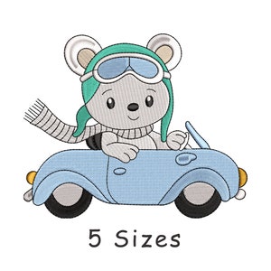 Cute Baby Bear with Car Machine Embroidery Design File 5 Sizes, Teddy Bear Embroidery Design, Baby Boy Machine Embroidery - Instat Download