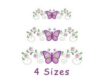 Floral Flower Butterfly Embroidery Border Embroidery File 4 Size, Butterfly Decorative Embroidery Border, Floral Embroidery Border