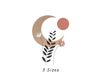 Boho Moon and Leave Abstract Machine Embroidery Design File 3 Sizes, Boho Embroidery Design File, Decorative Embroidery, Moon Embroidery