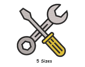 Tools Wrench and Screwdriver Embroidery Design 5 Sizes, Mechanic Embroidery File, DIY Repair Tool Machine Embroidery,  - Instant Download