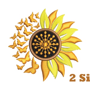 Sunflower Butterfly Machine Embroidery Design FIle 2 Sizes, Flower Embroidery File, Sunflower Embroidery, Butterfly Embroidery Design File
