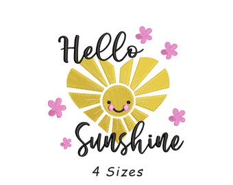 Hello Sunshine Embroidery Design 4 Sizes, Summer Sayings Machine Embroidery File -  Instant Download