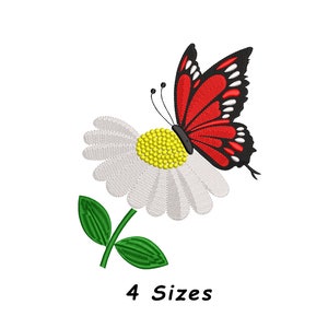 Floral Daisy Flower With ButterFly Machine Embroidery Design 4 Sizes, Butterfly Embroidery Design, Floral embroidery pattern, Daisy Flower