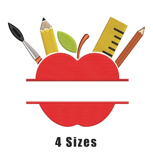 Apple Schulbedarf Maschinenstickerei-Design-Datei 4 Größen. Kinder Stickdatei, Back to School Stickdatei, Sofortiger Download