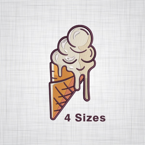 Ice Cream Embroidery Design, Ice Cream Cone Embroidery Design, Melting Ice Cream Embroidery Design, Dripping Ice Cream Embroidery Design Pes