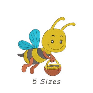 Biene mit Honigkorb Stickmuster, Stickdatei 5 Größen, Stickdatei 5 Größen, Bee Stickmuster, Stickdatei Honigbiene, Stickdatei Baby Mädchen - Instant Download