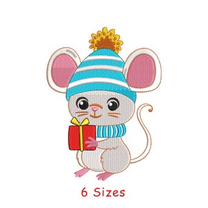 Mouse With Gift Machine Embroidery Design File 6 Sizes, Christmas Gift Embroidery, Baby Embroidery Design File, Mouse Embroidery Pattern