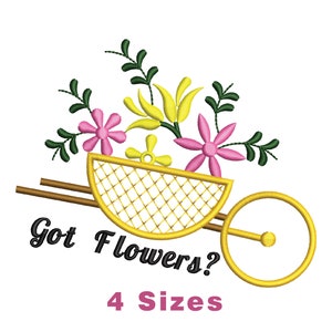 花柄カート機械刺繍デザインファイル 4 サイズ、ワイルドフラワーカート刺繍、ミニフラワー刺繍、夏の花刺繍