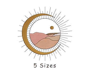 Boho Moon With Desert Abstract Machine Embroidery Design File, Desert Embroidery, Boho Embroidery File, Moon Embroidery, Deco Embroidery