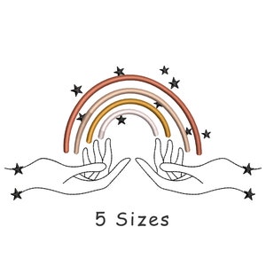 Boho Hand With Rainbow Embroidery Machine Line Art Design File 5 Sizes, Boho Hands Embroidery File, Abstract Embroidery, Rainbow Embroidery