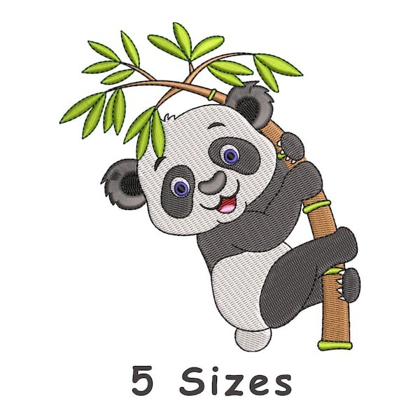 Panda mignon sur la conception de broderie de machine de branche 5 tailles, broderie de panda, modèle de broderie nouveau-né, broderie de bébé, pes de broderie animale