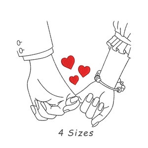 Couple Holding Hands Line Art Machine Embroidery Design File 4 Sizes, Abstract Line Art Embroidery, Heart Embroidery, Couple Embroidery File