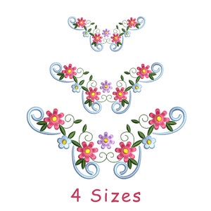 Floral Border Machine Embroidery Design, Flowers, Lace (Digital File)